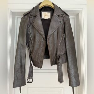 Sara Borman London Gray/Silver Leather Biker Jacket